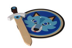 Dřevěný štít s mečem - Vlk
