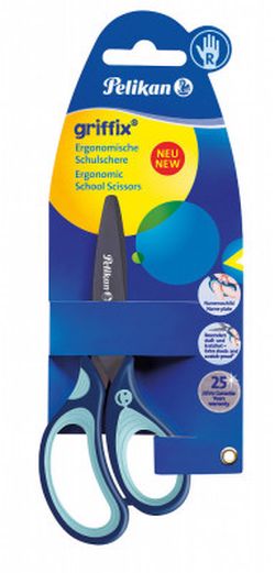 Dětské ergonomické nůžky Griffix s kulatou špičkou - pro praváky, modré, na blistru