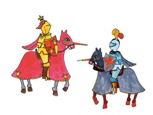 Marionetino - Loutky - Rytíř na koni modrý a červený