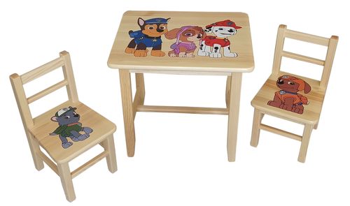 Dřevěný dětský stoleček s židličkami s motivy Tlapková patrola