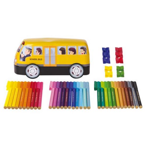 Dětské fixy Faber-Castell Connector plechový autobus, 33 barev