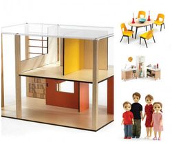 Domeček pro panenky - moderní domek - set s nábytkem a s rodinou Toma a Marion