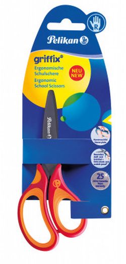 Dětské ergonomické nůžky Griffix s kulatou špičkou - pro praváky, červené, na blistru